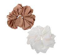 COLLBATH 2 Pièces Lot de Élastiques Satin Oversize pour Femmes et Filles Accessoires Cheveux Party Brillants Jumbo Doux et Volumineux Au Style Ballet Français Café Blanc