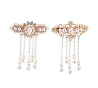 COLLBATH 2 Pièces Vintage Chinese Style Hair Clips With Rhinestone Flower And Pearl Tassel Small Metal Spring Barrettes For Women Elegant Side Hair Accessories For Party And Daily Wear