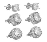 COLLBATH 3 Paires Ensemble de 3 Paires de Boucles d'Oreilles Puces pour Piercing d'Oreille, Boucles d'Oreilles pour Femmes en Argenté, Zircon Cubique Serti, Styles Ronds et Carrés, Bijoux