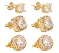 COLLBATH 3 Paires Lot de 3 set de Paires de Boucles D’Oreilles Puces en Zircon Cubique, Petites Boucles D’Oreilles Géométriques Rondes et Carrées Dorées, Légères Femmes et Adolescentes,