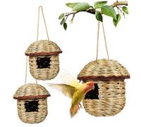 COLLBATH 3 Pièces Maison de Perroquet nid d'oiseau nichoirs à Oiseaux en Plein air camarades volet Alimentation nid de Suspendu nichoir en Paille Cosses de maïs en Paille Vert Clair