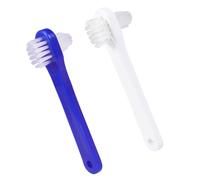 COLLBATH 4 pièces Brosse Dents Dentier Double Tête Nettoyage Prothèse Dentaire Poils Nylon Résistants Manches Antidérapants Portable Blanc et Bleu