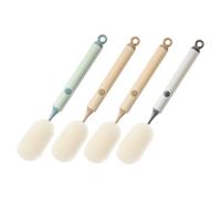 COLLBATH 4 Pièces Brosse Longue pour Nettoyage Biberon et Gourde Manche Amovible Éponge Brosse de Nettoyage pour Bouteille Eau et Tasse Lot de Kaki Vert Gris
