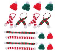 COLLBATH 48 Pièces Mini Knit Christmas Wine Bottle Hats and Tiny Doll Scarves Set Soft Yarn Santa Caps and Knitted Scarves for DIY Holiday Decor
