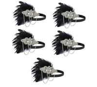 COLLBATH 5 Pièces Bandeau Des Années 1920 Robe Cocktail Bandeau à Clapet Pour Déguisement Accessoires En Strass Pour Femmes Bandeau Femme Pince à Cheveux Marguerite Black Plume Artificielle