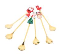 COLLBATH 6 Pièces Set de Cuillères de Noël Acier Inoxydable Doré pour Desserts et Boissons Design Confortable pour Café Pâtisseries Coffret Cadeau
