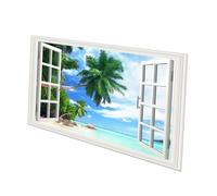 COLLBATH Autocollant de Fenêtre 3d Imitation en Vinyle Amovible sans Résidu, Décoration Murale pour Magasins et Bureaux, Paysage Plage et Forêt Lumineux, Dimensions 33,8 X 22 Pouces