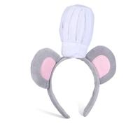 COLLBATH Bandeau Oreilles Souris Gris avec Toque de Chef Blanche Accessoire Mignon pour Fête Anniversaire Costume Souris Cuisine pour et Filles