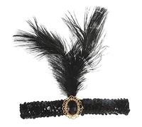 COLLBATH Bandeau Plumage D'autruche pour Femmes Années 20, Taille Unique, Accessoire Vintage à Franges Noir, Coiffure Soirée, Costume Charleston Années Folles