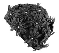COLLBATH Bonnet de Bain à Fleurs Fait Main en Brocart Noir, Bonnet de Bain européen, Design élastique, Protection Cheveux pour Femmes Sportives
