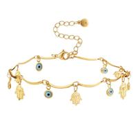COLLBATH Bracelet de Cheville Femme Plaqué Or Pendentif Main de Bouddha et Œil Maléfique en Zircon, Chaîne Ajustable Légère, Bijou Protecteur pour Plage et Été, Présent Mode
