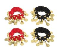 COLLBATH Bracelets de Cheville pour Danse Orientale 4 Pcs Accessoires de Costume Clochettes, Mousseline Confortable, Rouge et Noir, Bijoux Décoratifs pour Spectacle et Danse du Ventre