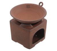 COLLBATH Chauffe-théière en Argile Rustique 3 Pièces, Poêle Chauffant Carré en Céramique, Diffuseur D'huiles Essentielles, Base Chauffe-théière pour Infusion et Ambiance Zen, Marron Clair
