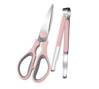 COLLBATH Ciseaux Cuisine Inoxydables Et Pinces à Barbecue Robustes, Ensemble 2 Pièces, Acier Inox 304, Rose, Coupe-poulet Et Clips De Viande, Pour Grillades Cuisine En Extérieur