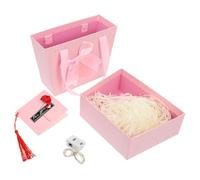 COLLBATH Coffret Présent Romantique pour Saint-Valentin 1 Pièce Rose Guirlande Lumineuse Nœud Décoratif Carte Incluse Raphia Naturel Mariage Anniversaire Fête Boîte D’Emballage