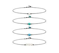 COLLBATH Collier Ras du Cou Perles Bohème en Cuir Noué, Lot de 4 Pièces Vert, pour Femmes et Filles, Bijoux Minimalistes pour Réunions et Voyages, Taille Ajustée