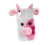 COLLBATH Coque de Téléphone Peluche Vache Douce Compatible Protection Intégrale Chocs TPU Souple Motif Rose Four Seasons Résistant Aux Rayures et Aux Chutes