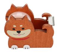 COLLBATH Dévidoir de Ruban Adhésif Lesté en Bois Forme Chien Marron Foncé Coupe-Ruban Washi Portable Petit et Mignon Porte-Rouleau Adhésif Bureau Maison Loisirs Créatifs