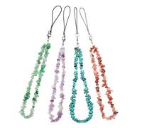 COLLBATH Dragonne De Téléphone Perlée En Pierres De Cristal Naturelles 4 Pièces Pour Femme Et Fille, Cordon Décoratif Léger, Bracelet Phone Portable Élégant, Accessoires Mode Transparent