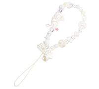 COLLBATH Dragonne pour Téléphone Portable Femmes et Filles, Cordon Court Anti-perte, Décoration Perles Nœud Lapin 3d, Accessoire Léger et Résistant, Style Mignon, Couleur Blanc et Rose