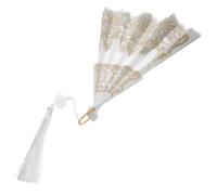 COLLBATH Éventail Pliant à Main avec Broderie de Fleurs et Pompon Doré Ventilateur Portable pour Femme Accessoire Photo et Décoration été Design Oriental Élégant