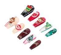 COLLBATH Faux Ongles à Presser Noël Petits Rouges Verts Blancs Paillettes Motifs Festifs Père Noël Rennes Manucure Hiver Réutilisables Présent Nail Art Hiver