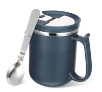 COLLBATH Gobelet à Café Isotherme et Cuillère Pliable en Acier Inoxydable 304 de 401-500ml avec Infuseur, Couvercle Étanche Portable pour Bureau et Salle de Classe