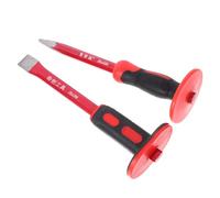 COLLBATH Jeu de 2 Burins à Béton 30 CM en Acier Trempé Chrome-Vanadium Protège-Main en Caoutchouc Burin Plat et Robustes pour Démolition Sculpture et Maçonnerie Professionnelle