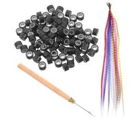 COLLBATH Kit D’extensions De Cheveux Colorées 13 Pièces, Fibres Synthétiques Résistantes à La Chaleur, Rayures Plume Élégantes, Pour Filles Et Cosplay, Avec Crochet En Bois Et 100 Micro-perles Noires