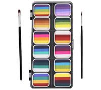 COLLBATH Kit Maquillage Visage Corps 12 Couleurs Dégradées Peinture Corporelle Aquarelle Lavable Palette Mate et Nacrée avec 2 Pinceaux pour Halloween Festivals et Fêtes