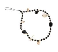 COLLBATH Lanière Téléphone Perlée Décorative DIY Chaîne de Téléphone Portable Perles Multicolores Bracelet Poignet Anti-perte Accessoire Suspendu pour Smartphone Style Vacances Noir