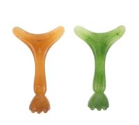 COLLBATH Lot de 2 Bâtonnets Applicateurs en Résine Marron et Vert Visage et Contour des Yeux, Masseurs Gua Sha Portables pour Acupression et Absorption Crème, Outil de Massage