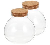 COLLBATH Lot de 2 Bouteilles 1l Verre Sphériques pour Terrarium Végétal Bouchon Liège, Surface Lisse sans Bavures, pour Micropaysage DIY à Domicile