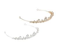 COLLBATH Lot de 2 Couronnes de Mariage Argentées et Dorées en Strass Blanc Accessoires de Tête pour Mariée Diadèmes Élégants pour Coiffure de Cérémonie et Bijoux de Cheveux Féminins
