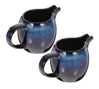 COLLBATH Lot de 2 Crémier en Céramique avec Poignée et Bec Verseur, Petits Pichets à Lait Bleu Écailles, 100 Ml, pour Café, Thé, Sauces, Usage Maison et Café, Pot à Crème Cuisine Élégant