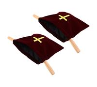COLLBATH Lot de 2 Paquets de Collecte en Velours Rouge Foncé 43 X 25 Cm avec Poignées en Bois, Paquets à Dons pour Église Brodés Croix, pour Fête de Baptême, Communion et Offrandes