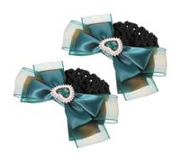 COLLBATH Lot de 2 Pinces à Chignon en Filet Vert Nœud, Accessoires Cheveux Professionnels pour Chignon, Barrettes pour Infirmières, Hôtesses et Secteur Bancaire, pour Coiffure Élégante