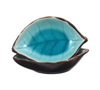 COLLBATH Lot de 2 Porte-cuillères de Table en Céramique Motif Feuille Bleu Lac, Compact et Multifonctionnel, Accessoire la Cuisine pour Plan de Travail, Repose-cuillère à Soupe et Cuillère