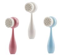 COLLBATH Lot de 3 Brosses Nettoyantes pour Visage en Silicone Double Face Petit Format Blanc Bleu Rose Exfoliant Pores Soin Peau Usage Quotidien