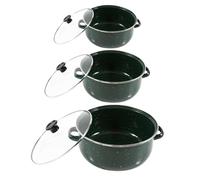 COLLBATH Lot de 3 Casseroles en Émail Vert, Mini Marmite à Fond Plat et Double Poignées, Compatible Cuisinière Gaz, Ensemble Cuisson Polyvalent pour Soupe, Ramen Cuisine Maison