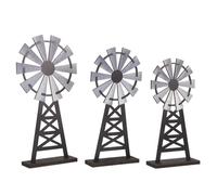 COLLBATH Lot de 3 Moulins à Vent Décoratifs en Bois Naturel, Style Industriel Vintage, Mini Ornements Rotatifs pour Décoration de Bureau, Maison et Jardin, Figurines Rustiques
