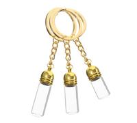 COLLBATH Lot de 3 Porte-clés Bocaux en Verre Transparents Petite Moyenne Grosse Tailles, Flacons Décoratifs Multifonctions pour Parfum Format Voyage Femme Bouchons Acrylique Dorés,