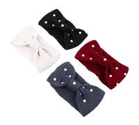 COLLBATH Lot de 4 Bandeaux Tricotés en Laine avec Perles Élastiques Taille Unique Bandeaux à Nœud pour Femme Cache-Oreilles Chaud Hiver Accessoires Mode Élégants et Confortables
