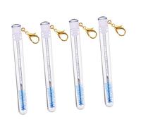 COLLBATH Lot de 4 Brosses à Cils et Sourcils 10 Cm Tubes Transparents Bleus Strass, Appliques Maquillage Femmes Porte-clés, Accessoires Réutilisables pour Routine Beauté Quotidienne