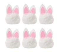COLLBATH Lot de 6 Pompons Duveteux avec Oreilles de Lapin - Mini Lapin en Peluche pour Serre-tête Diy - Accessoire de Guirlande pour Pâques Et Le Printemps (blanc)