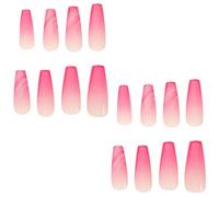 COLLBATH Lot de Faux Ongles à Coller Dégradés Ombrés Rose Poudré, Forme Cercueil Carrée, Adhésifs à Couverture Complète, 24 Pièces, Prothèses D’Ongles Amovibles, pour Manucure Française et