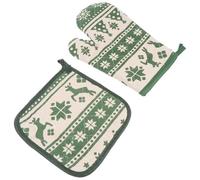 COLLBATH Maniques Résistantes à la Chaleur et Coussin de Four Verts Lot 2 Pièces Accessoires Cuisine pour Cuisson Barbecue et Pâtisserie Protection Anti-Brûlure pour Four et