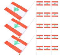 COLLBATH Mini drapeaux nationaux Liban en polyester, 20 pièces avec hampe ronde, design authentique, portable, adaptés aux événements sportifs et fêtes