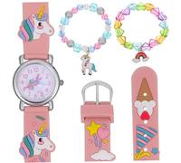 COLLBATH Montre Quartz pour Fille avec Bracelet Licorne Rose Perles et Cœur Ensemble Cadeau Anniversaire Ans Montre Garçon Fille avec Bracelet Arc-Ciel Style Mignon et Mode Quotidienne