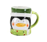 COLLBATH Mug en Céramique Pingouin de Noël Tasse à Café Eau 1 Pièce Design Cartoon Coloré Ouverture Arrondie Poignée Ergonomique Usage Quotidien pour Boissons Chaudes